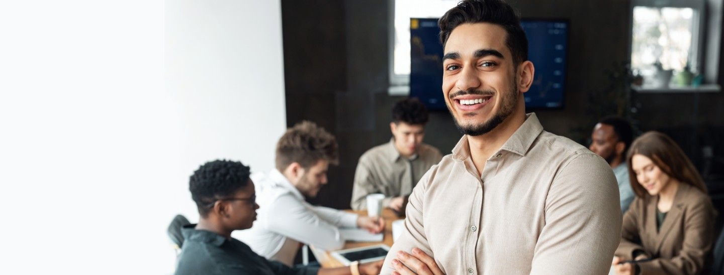 Businessman and team collaborate